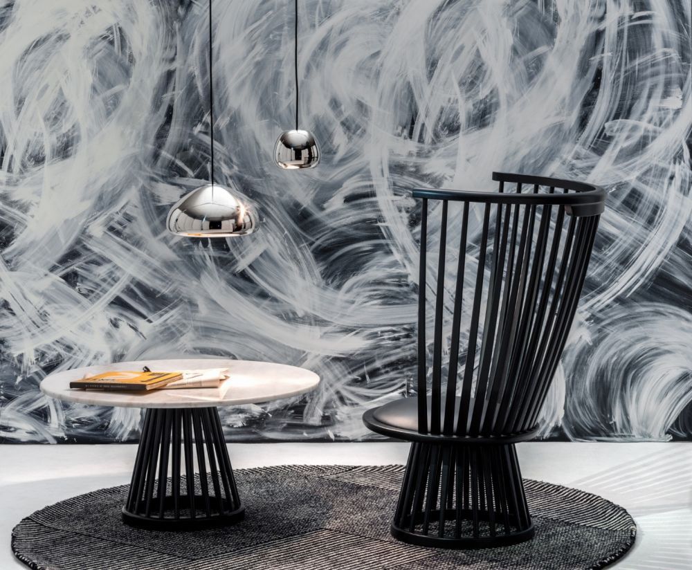 Contemporary coffee table - FAN SERIES - Tom Dixon - marble / oak