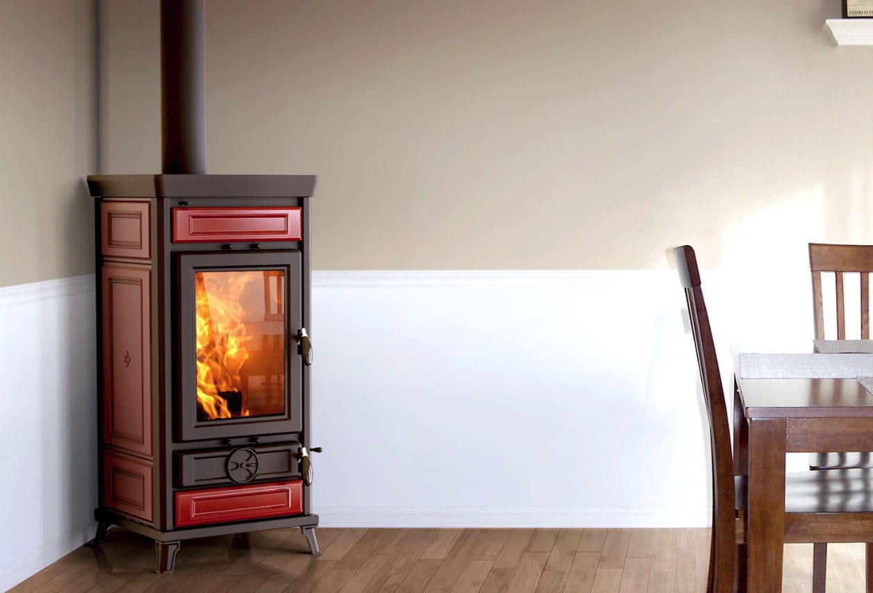 Wood heating stove - VITTORIA MAIOLICA - THERMOROSSI - contemporary / steel  / cast iron
