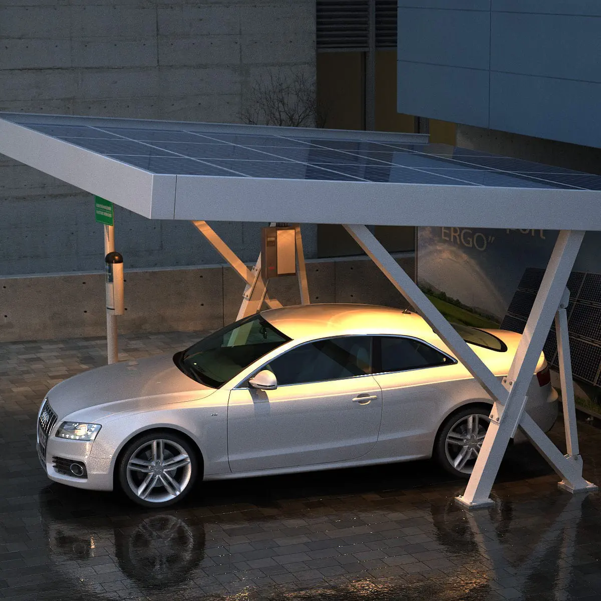 Metal carport - ERGO X - Crane Ltd. - commercial / with integrated  photovoltaic panel