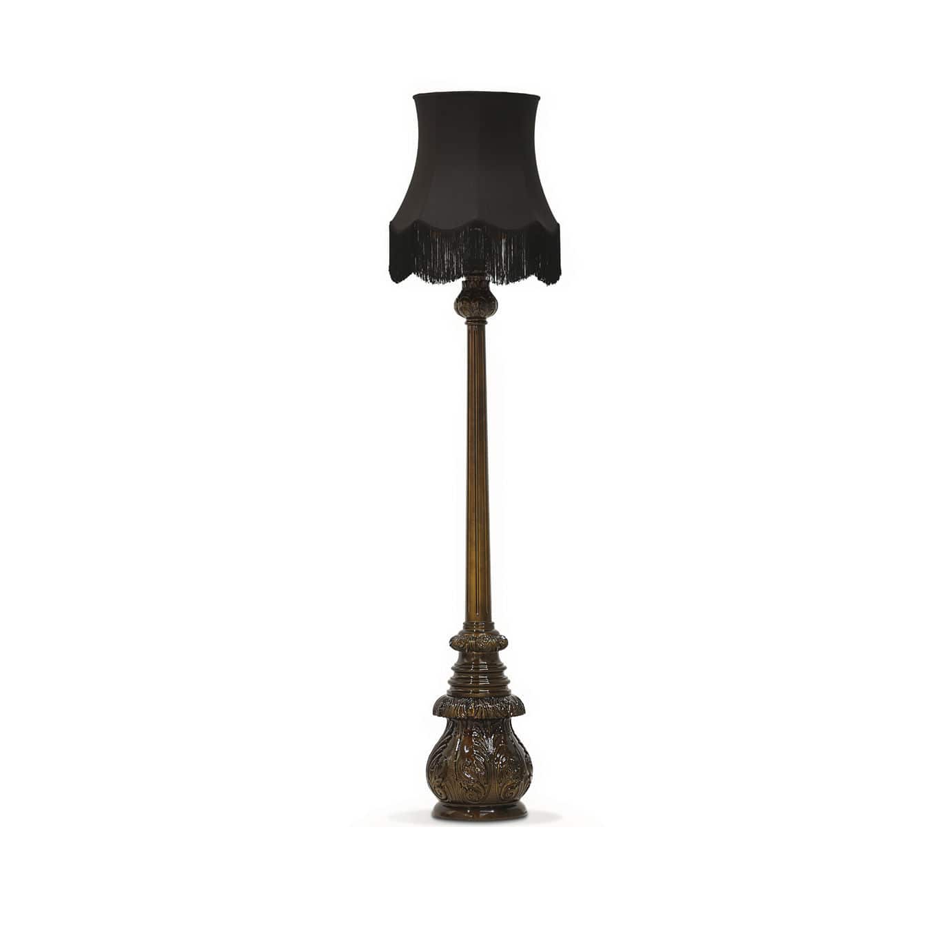 Floor Standing Lamp Traditional Fabric Wooden Lotus