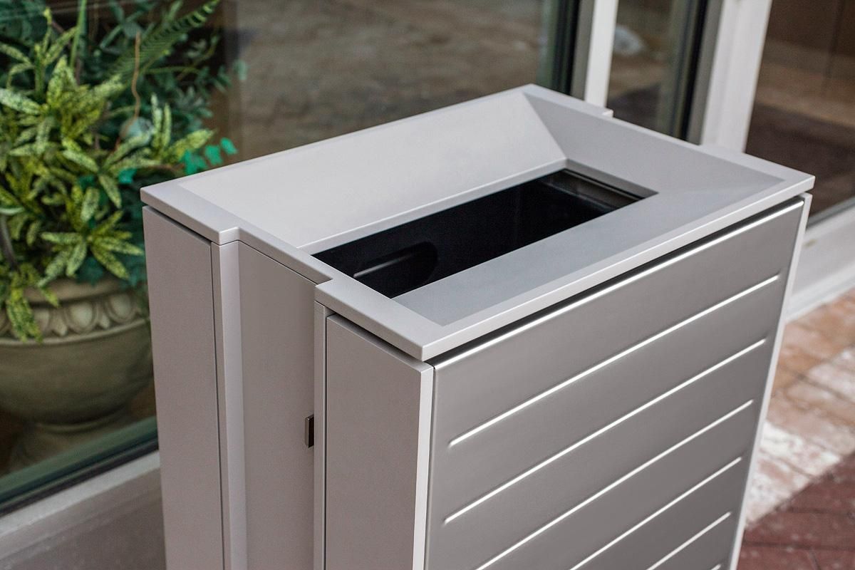 Public trash can APEX FORMS+SURFACES aluminum / wooden / contemporary