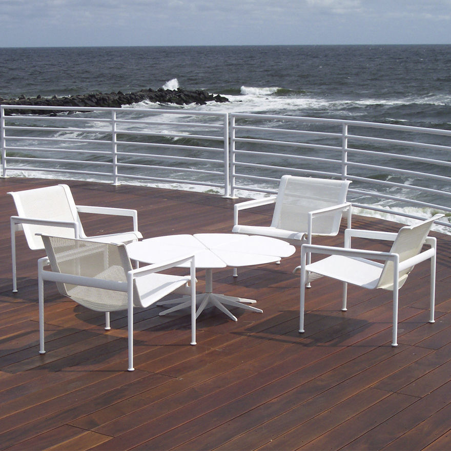 Contemporary Armchair 1966 Knoll International Mesh Stainless Steel Extruded Aluminum Mesh Stainless Steel Extruded Aluminum, Knoll Outdoor Furniture