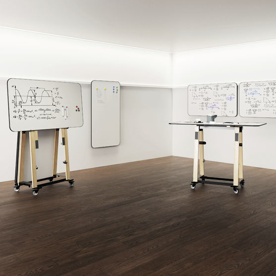 Magnetic board - O-TBOARD150 - Adeco - white / floor-standing / integrated
