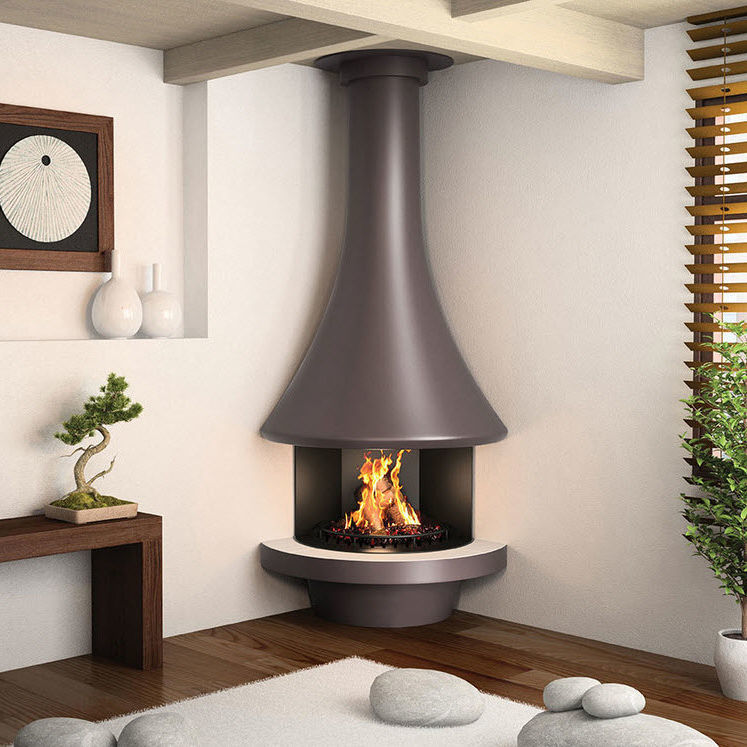 Wood-burning fireplace - EVA 992 - JC BORDELET - contemporary / corner