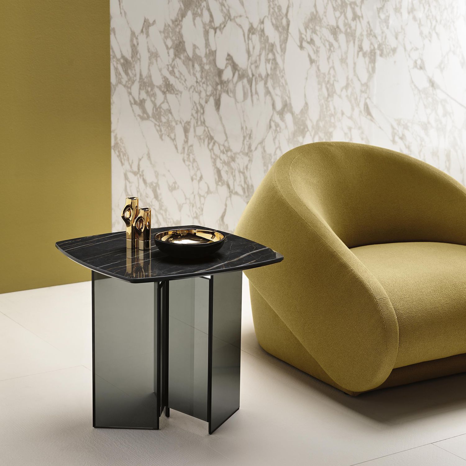 Contemporary side table - METROPOLIS - TONELLI Design - glass / marble ...