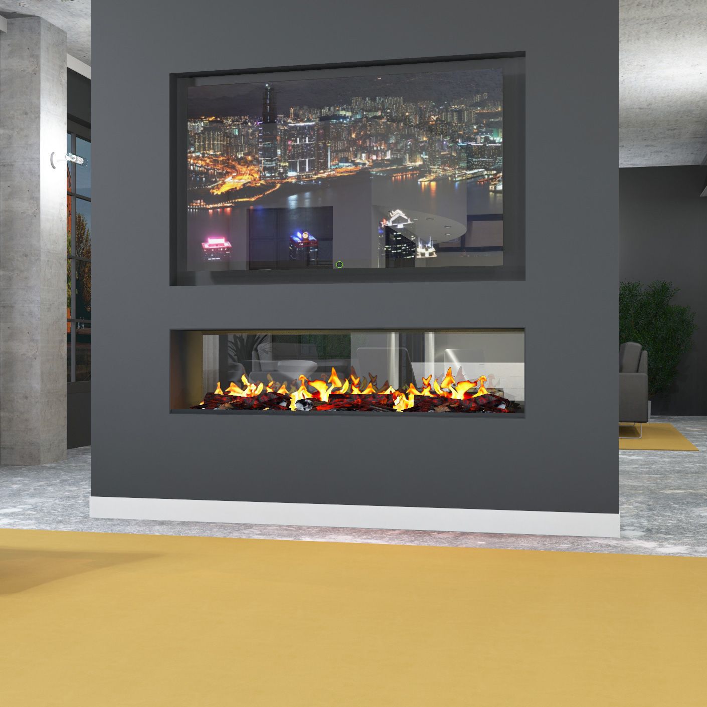 Double Sided Fireplace Insert E Tunnel Pro Muenkel Design Electric Remote Controlled Flame Effect