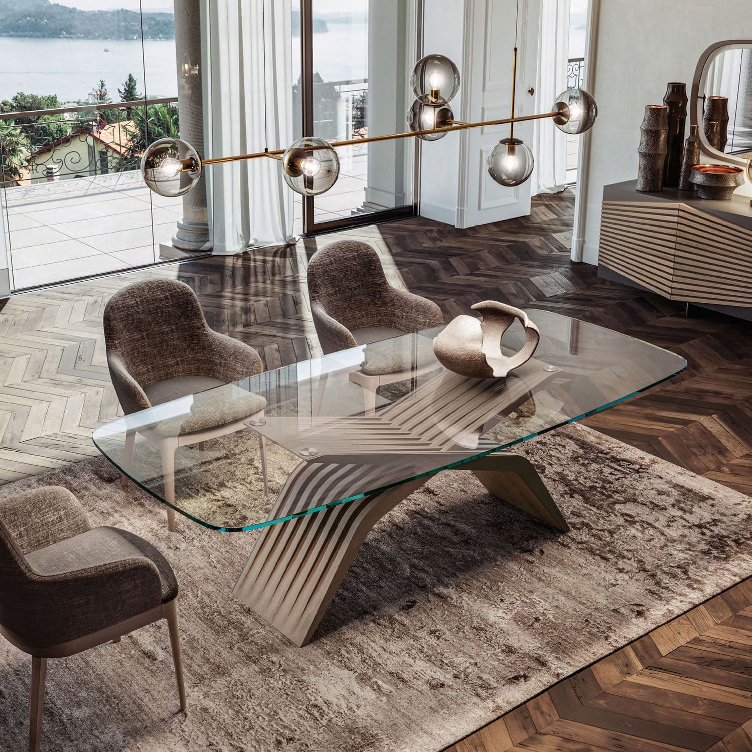 Contemporary table - NETTUNO - Mozzo Giorgio S.r.L. - glass / ash base ...
