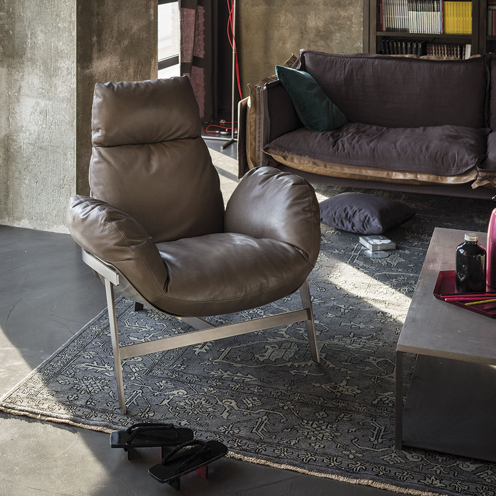 Contemporary armchair JUPITER arketipo cotton / leather / metal