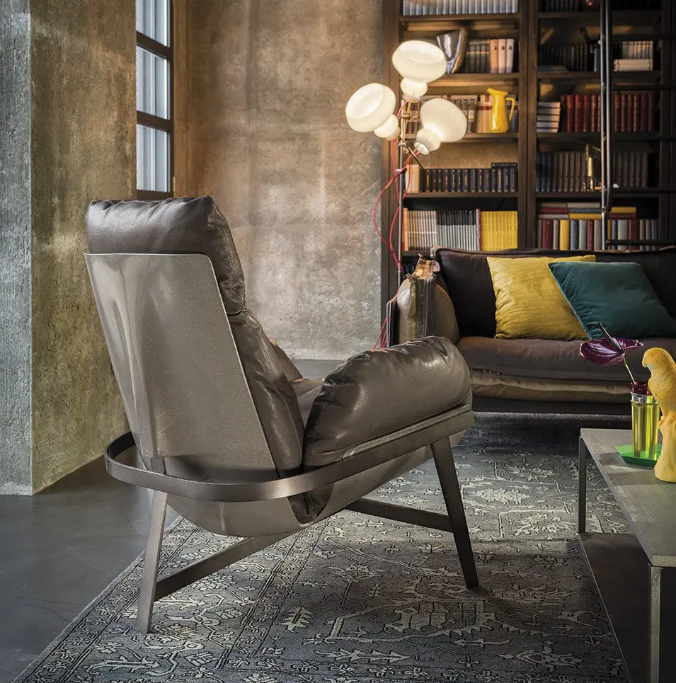 Contemporary armchair - JUPITER - arketipo - cotton / leather / metal