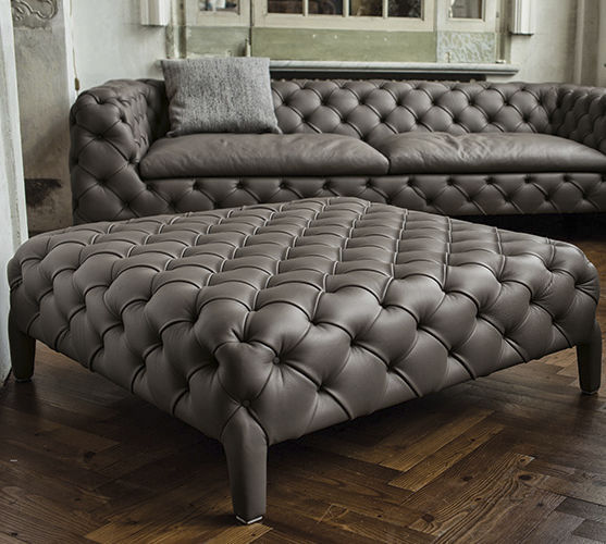 Chesterfield ottoman - WINDSOR - arketipo - velvet / leather / square