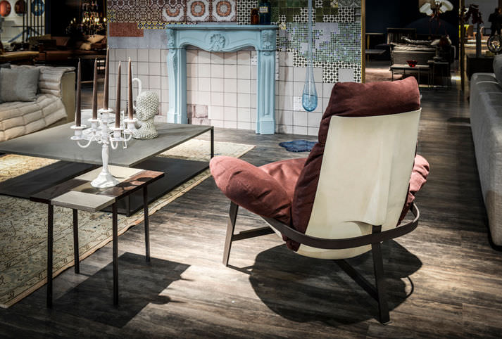 Contemporary armchair - JUPITER - arketipo - cotton / leather / metal