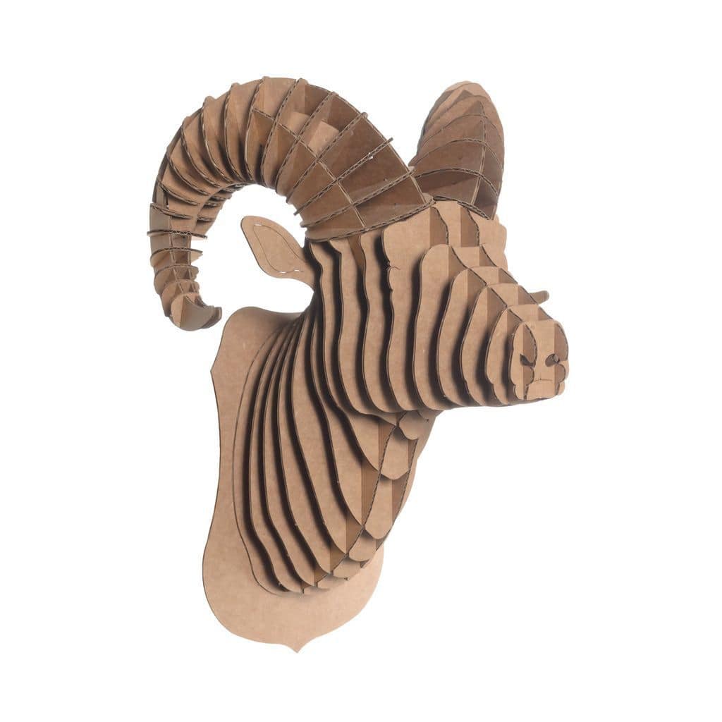 Cardboard sculpture ROCKY RAM HEAD cardboard safari wall