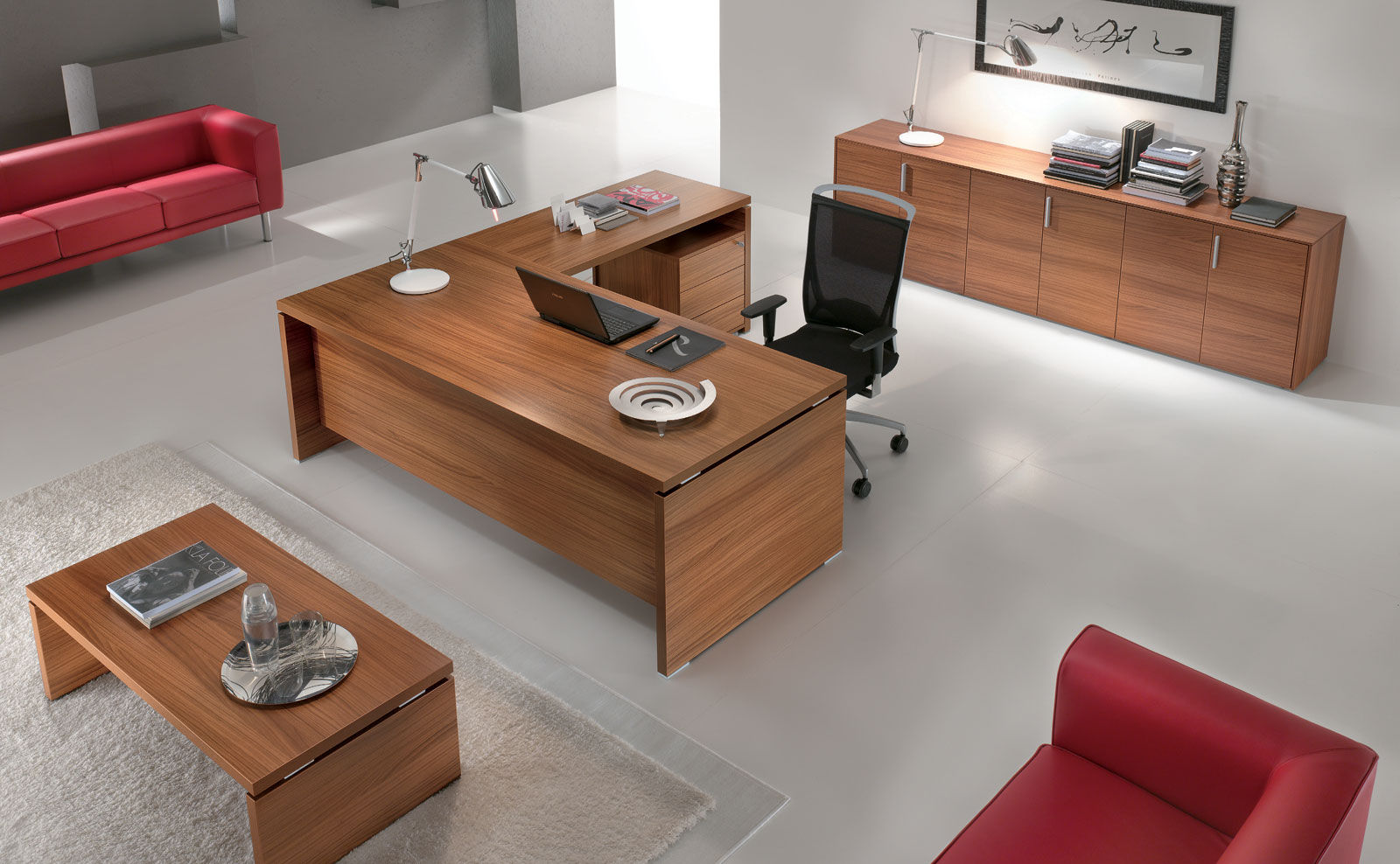 Executive Desk Wood Veneer Aluminum Glass Odeon By