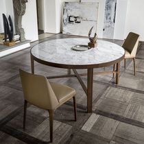 Contemporary chair / fabric / ash / leather