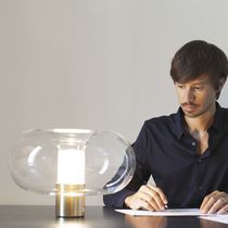 Table lamp / metal / blown glass / satin