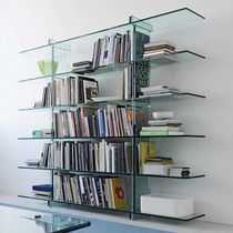 Contemporary bookcase / glass / metal /...