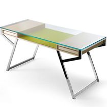 Ash desk / stainless steel / glass / contemporary