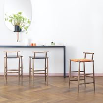 Contemporary bar chair / leather / straw...