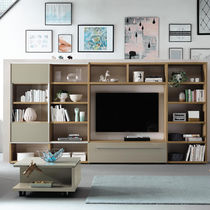 Contemporary TV wall unit / walnut / glossy...