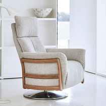 Contemporary armchair / fabric / leather...