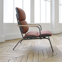 Contemporary armchair / leather / fabric...