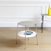 Contemporary pedestal table / MDF / chromed...