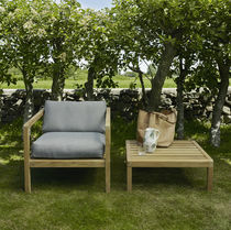 Contemporary armchair / teak / gray / outdoor