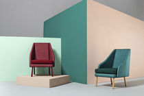 Contemporary armchair / fabric / wooden