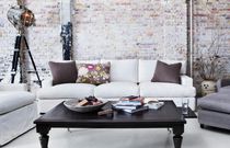 Contemporary sofa / white / fabric / leather