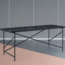 Contemporary desk / steel / brass / marble