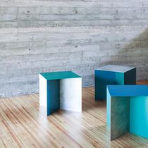 Contemporary stool / aluminum / blue