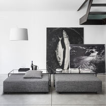 Contemporary pouf / metal / glass / fabric