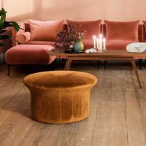 Contemporary pouf / fabric / leather / round