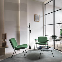 Contemporary armchair / fabric / leather...