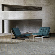 Contemporary armchair / fabric / leather...