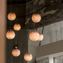 Pendant lamp / metal / blown glass / mesh