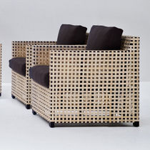 Contemporary armchair / leather / beech...
