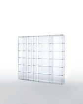 Contemporary bookcase / glass / yellow