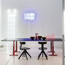 Contemporary table / sheet steel / oak /...