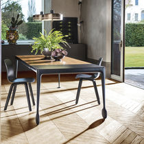 Contemporary table / American walnut / tempered...