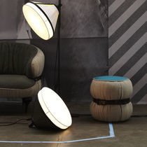 Contemporary pouf / leather / fabric / round
