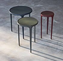 Contemporary side table / metal / leather...