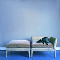 Contemporary armchair / velvet / linen /...