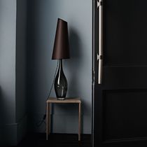 Contemporary side table / metal / leather...