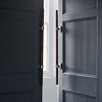 Door pull handle / bronze / wooden / leather