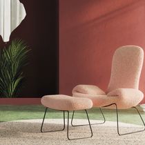 Contemporary footrest / leather / fabric
