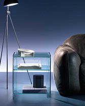 Contemporary pedestal table / glass / glass...