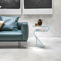 Contemporary pedestal table / glass / glass...