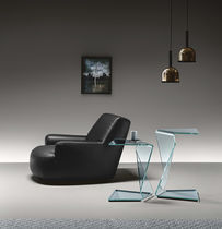 Contemporary pedestal table / glass / glass...