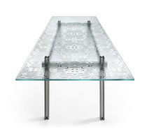 Contemporary table / smoked glass / tempered...